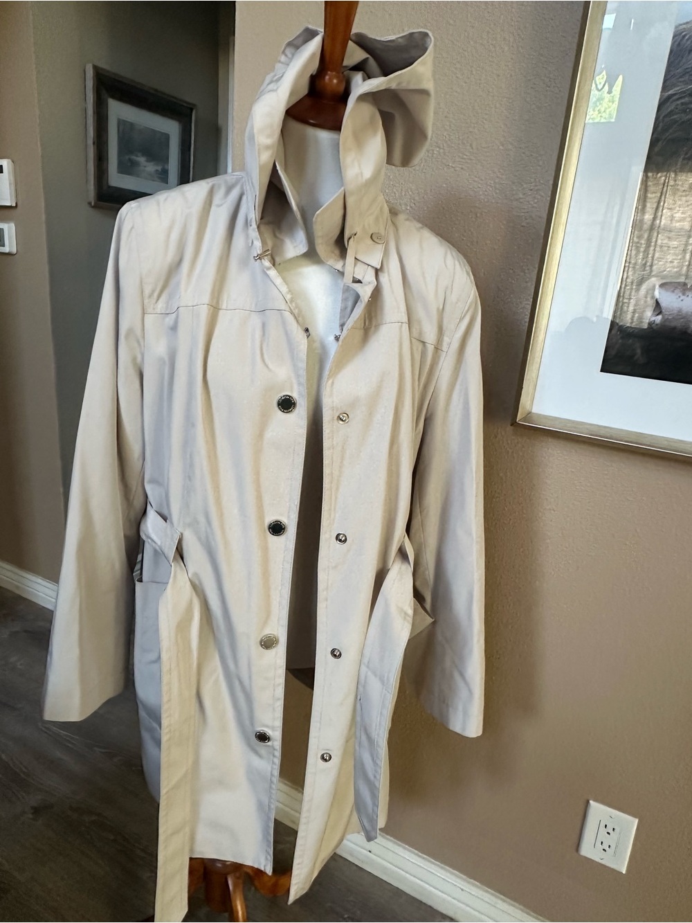 XL London Fog Light Beige Women's Hooded Trench Coat